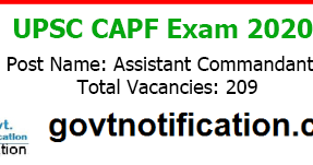 UPSC CAPF AC Recruitment 2020 Apply Online (209 Vacancies)